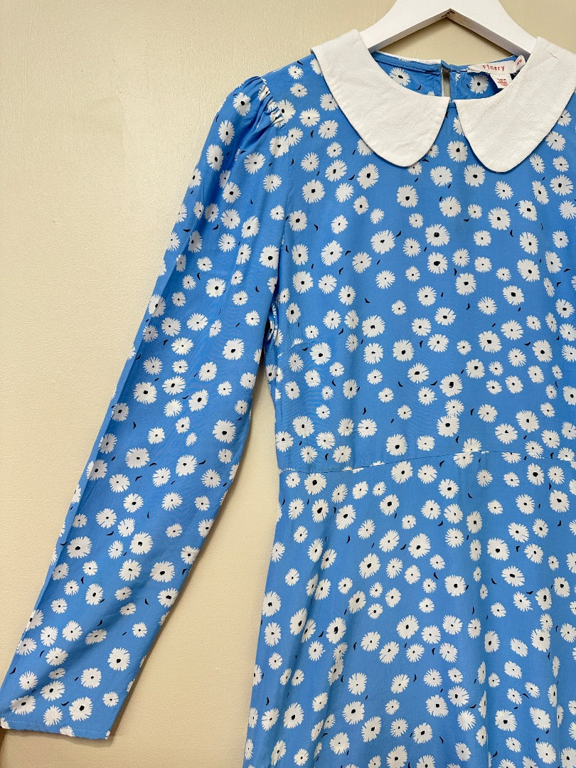 Finery Blue White Ditsy Collared Tea Dress - Size 10