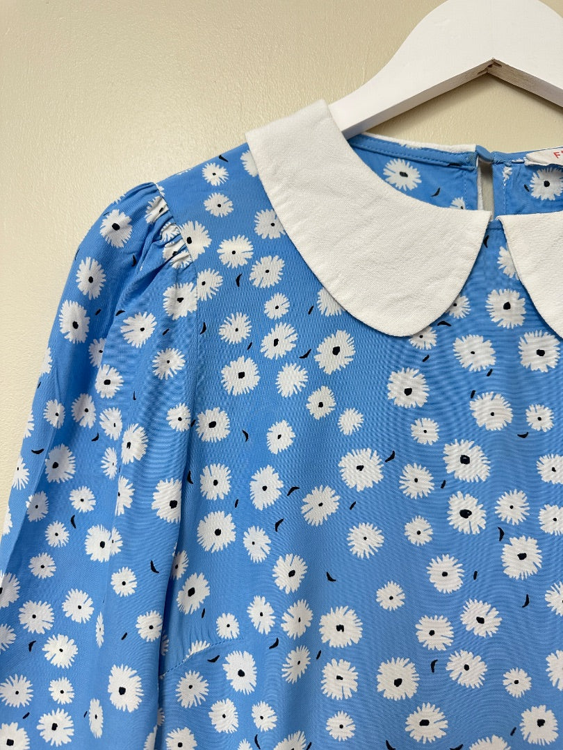 Finery Blue White Ditsy Collared Tea Dress - Size 10