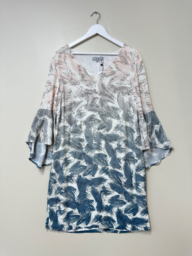 Skyla London Pink Grey Flared Cuff Shift Dress - Size M