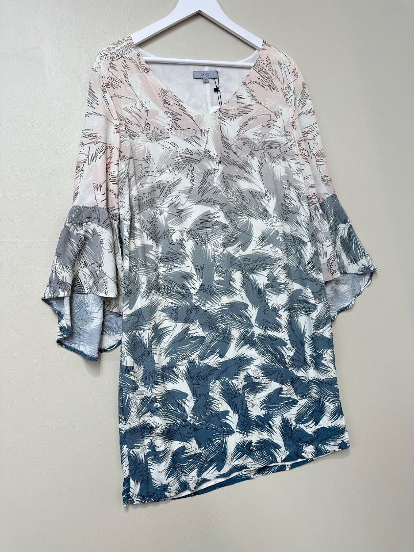 Skyla London Pink Grey Flared Cuff Shift Dress - Size M