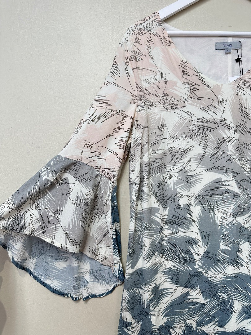 Skyla London Pink Grey Flared Cuff Shift Dress - Size M