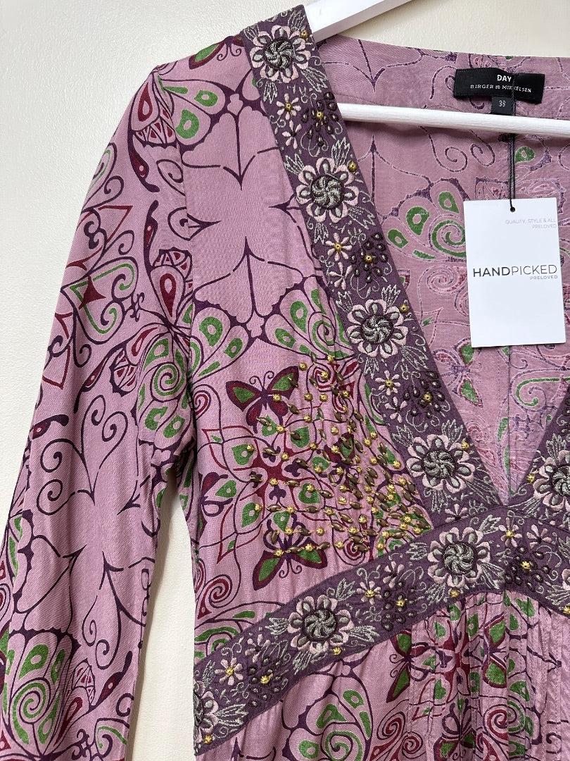 Day Birger et Mikkelsen Purple Embroidered V-Neck Midi Dress - Size 10