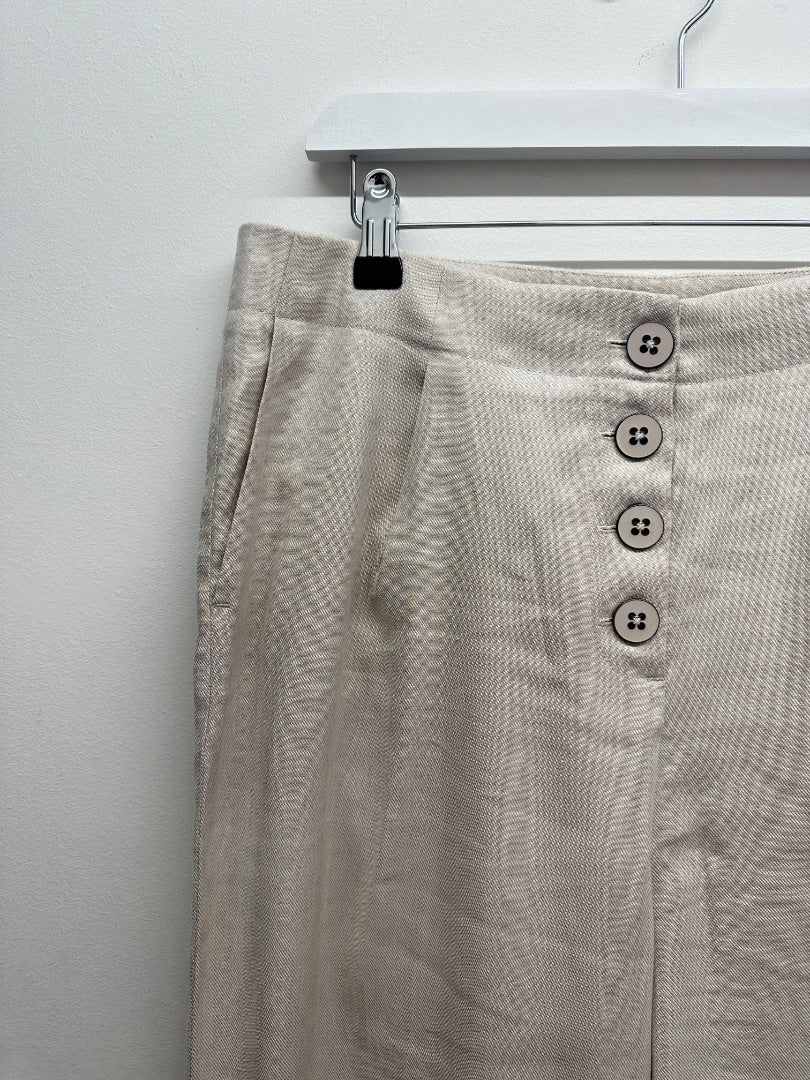 Boden Beige Linen Blend Wide Leg Trousers - Size 14