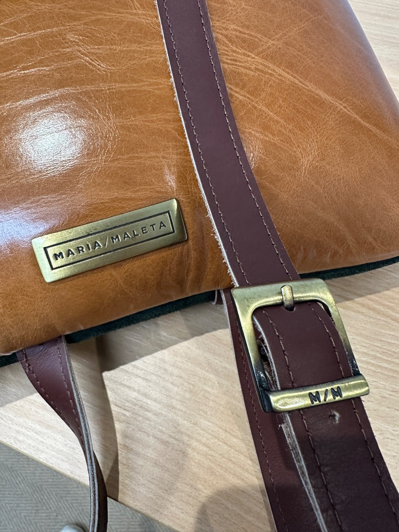 Maria Maleta Green Tan Leather Backpack - Size