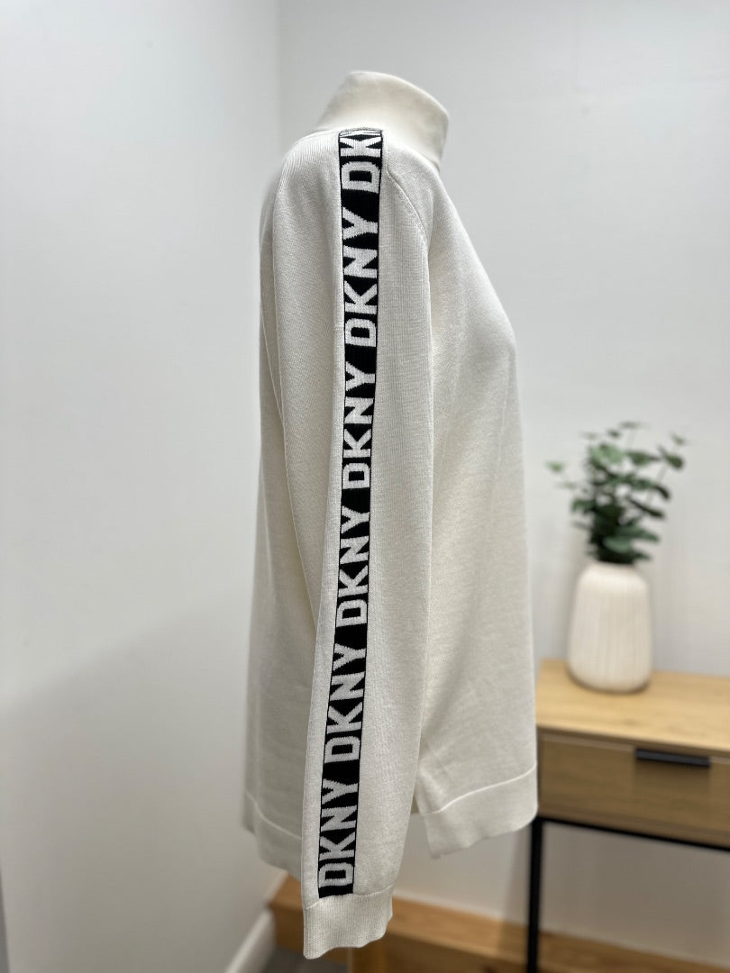 DKNY White Black Slogan Jumper - Size M