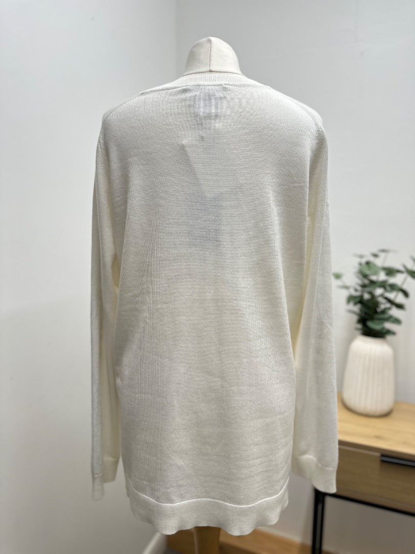 DKNY White Black Slogan Jumper - Size M