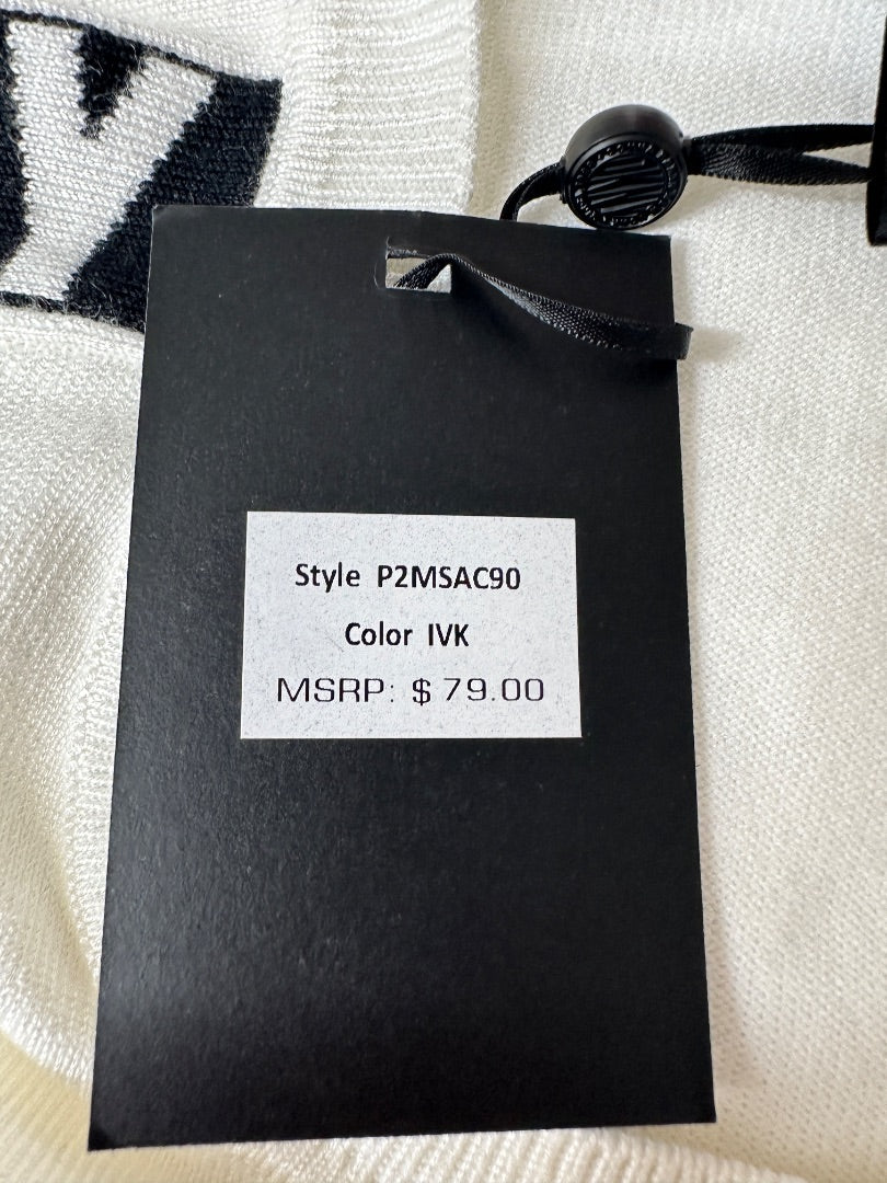 DKNY White Black Slogan Jumper - Size M