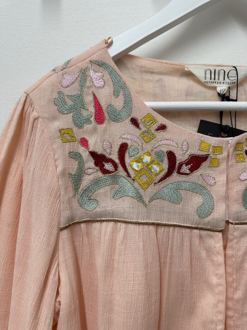Nine Savannah Miller Peach Embroidered Top - Size 10