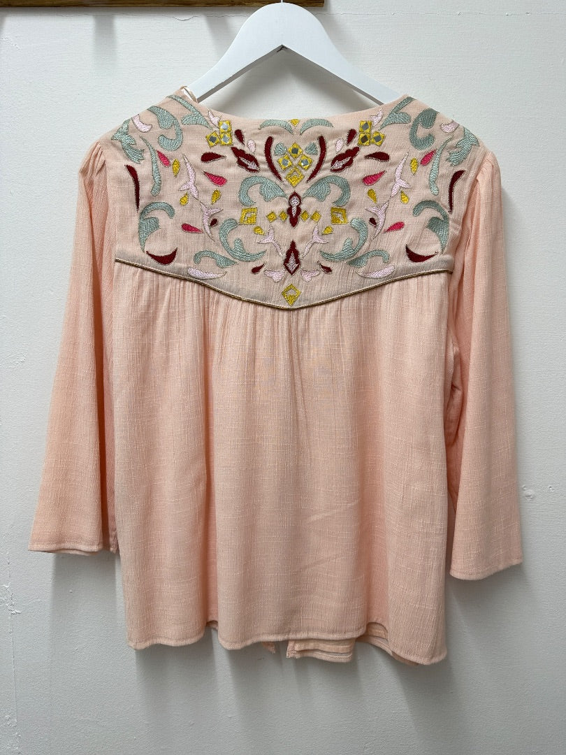 Nine Savannah Miller Peach Embroidered Top - Size 10