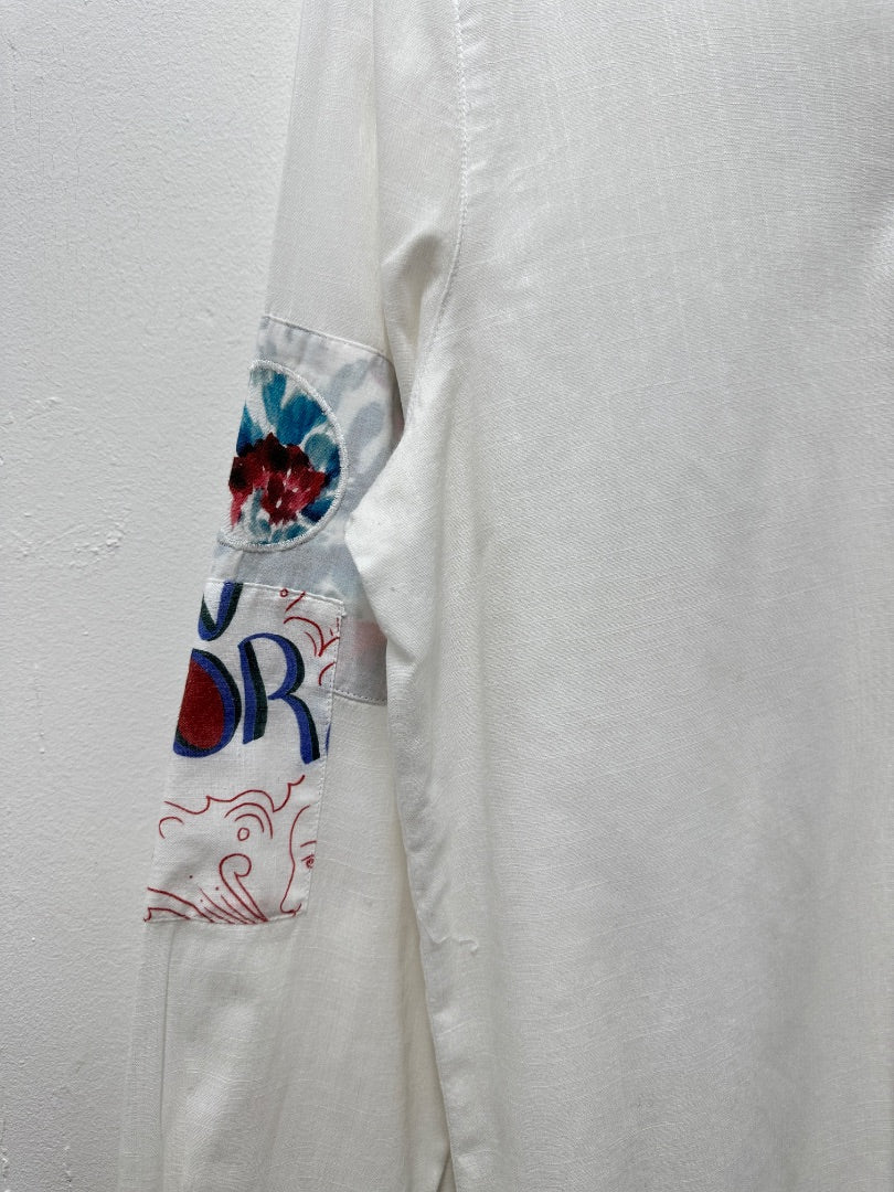 Desigual White Patterned Elbow Shirt - Size L