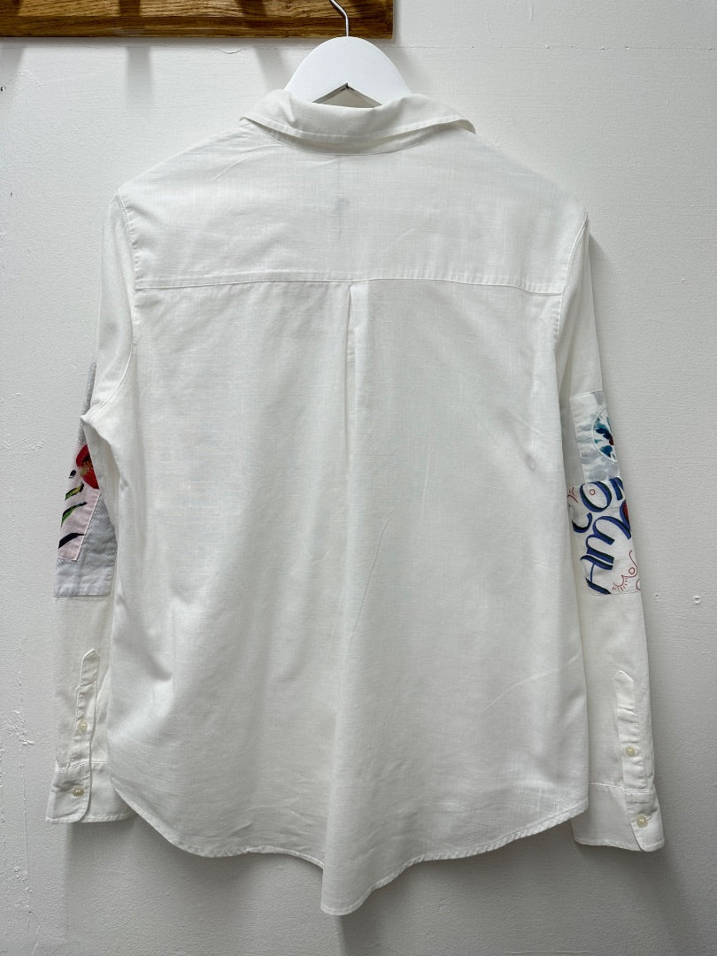 Desigual White Patterned Elbow Shirt - Size L