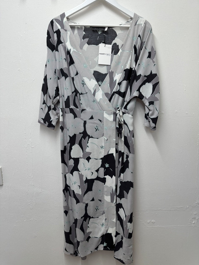Mint Velvet Grey Blue White Wrap Dress - Size 12