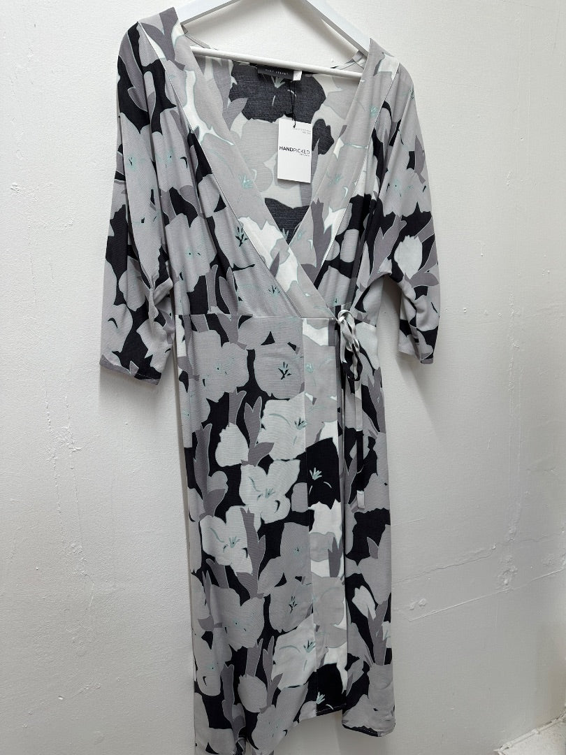 Mint Velvet Grey Blue White Wrap Dress - Size 12