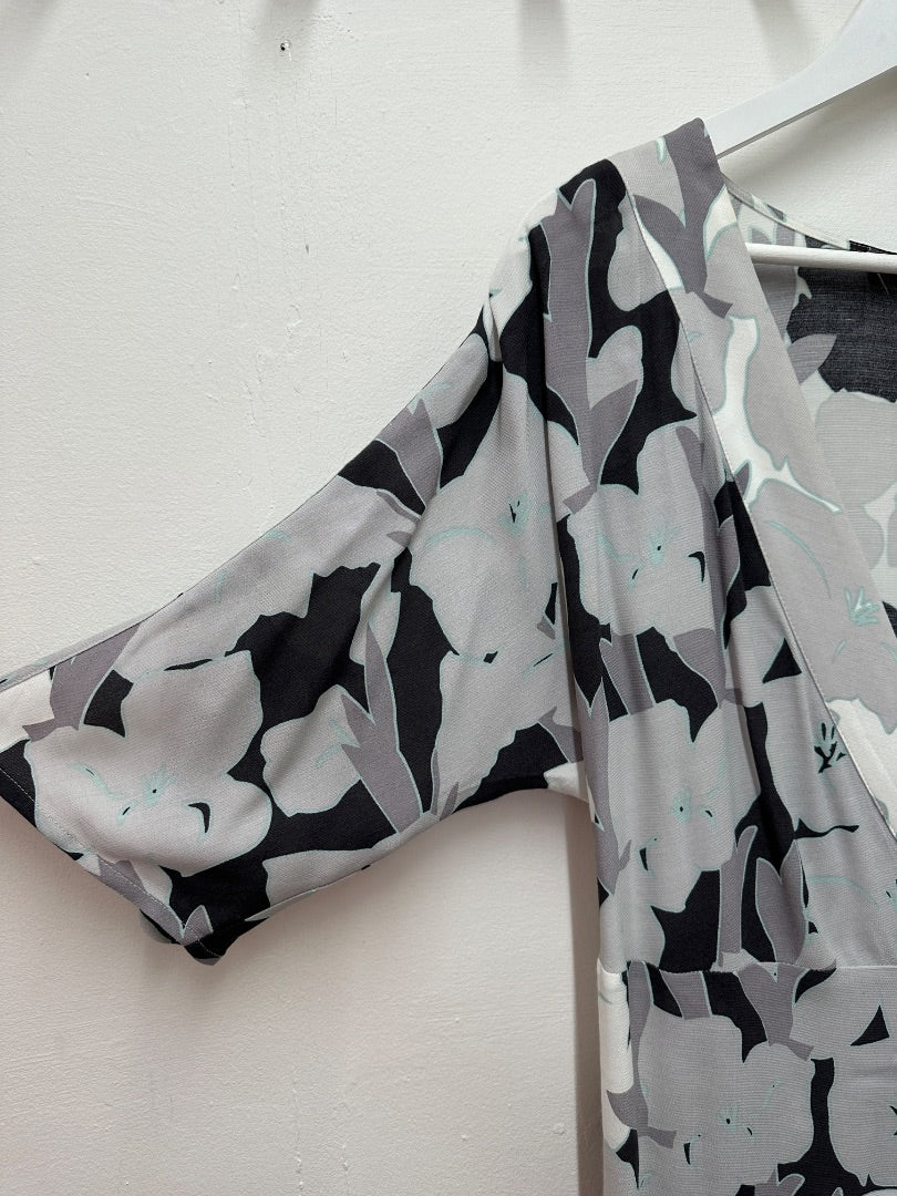 Mint Velvet Grey Blue White Wrap Dress - Size 12
