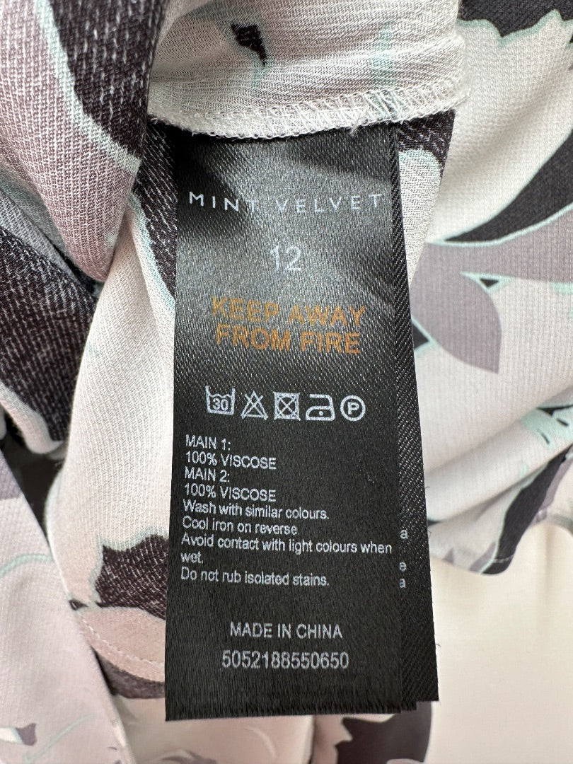 Mint Velvet Grey Blue White Wrap Dress - Size 12