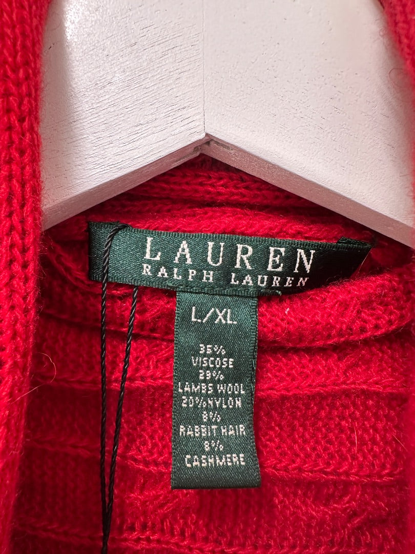 Lauren Ralph Lauren Red Cable Knit Cardigan - Size L/XL