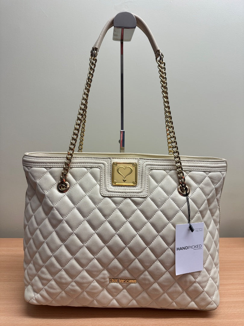 Love Moschino Cream Gold Quilted Large Shoulder Bag