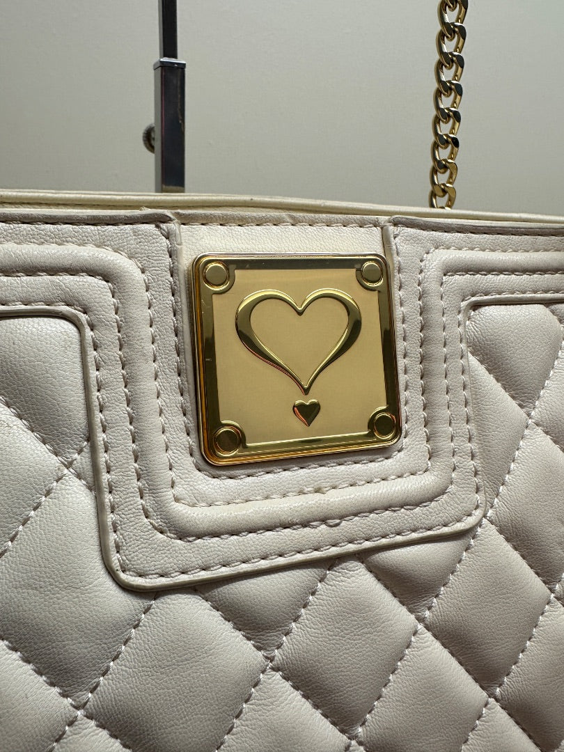 Love Moschino Cream Gold Quilted Large Shoulder Bag
