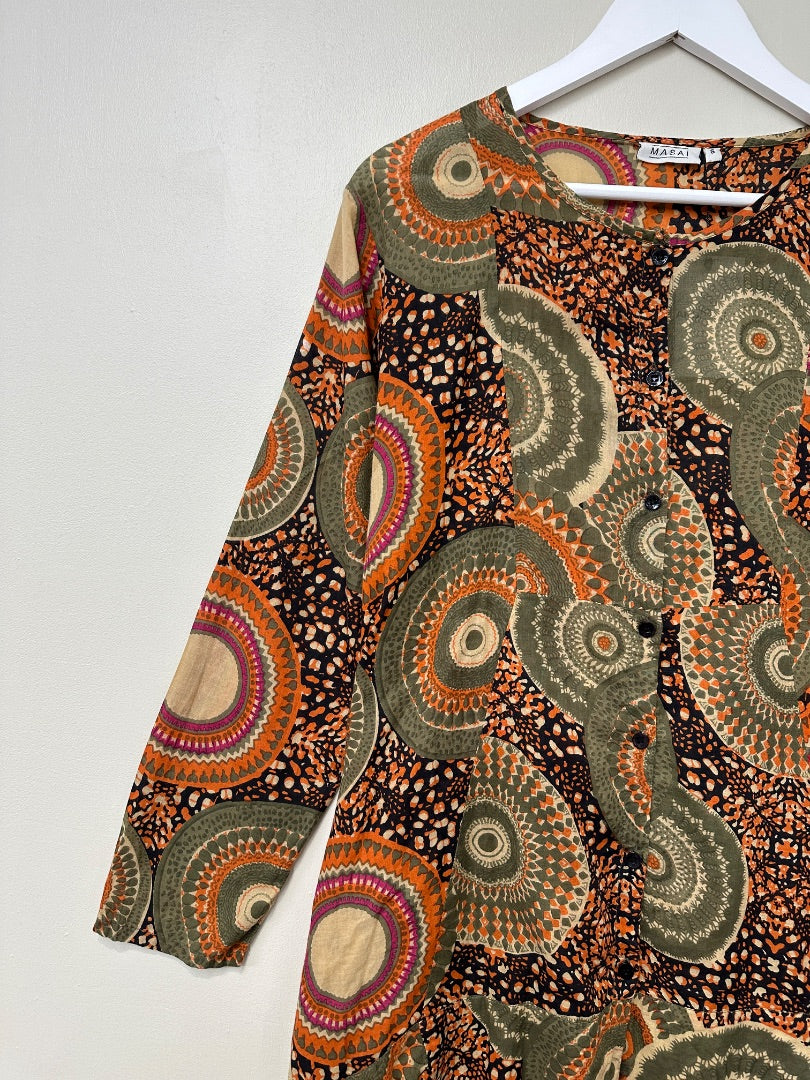 Masai Orange Khaki Mix Dress - Size S