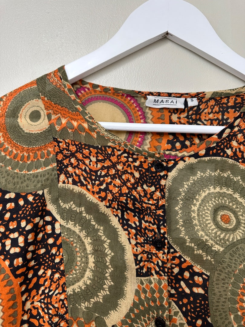 Masai Orange Khaki Mix Dress - Size S