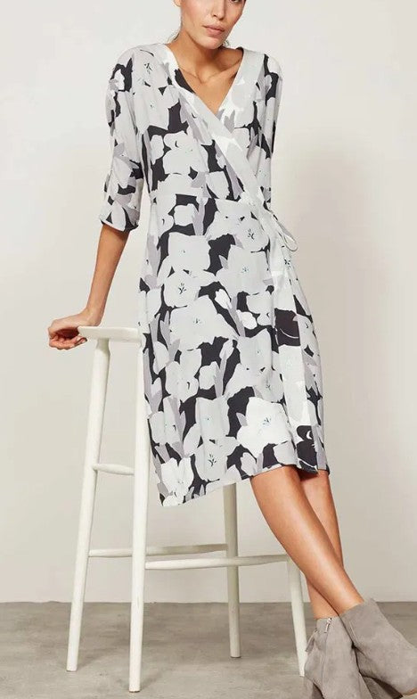 Mint Velvet Grey Blue White Wrap Dress - Size 12